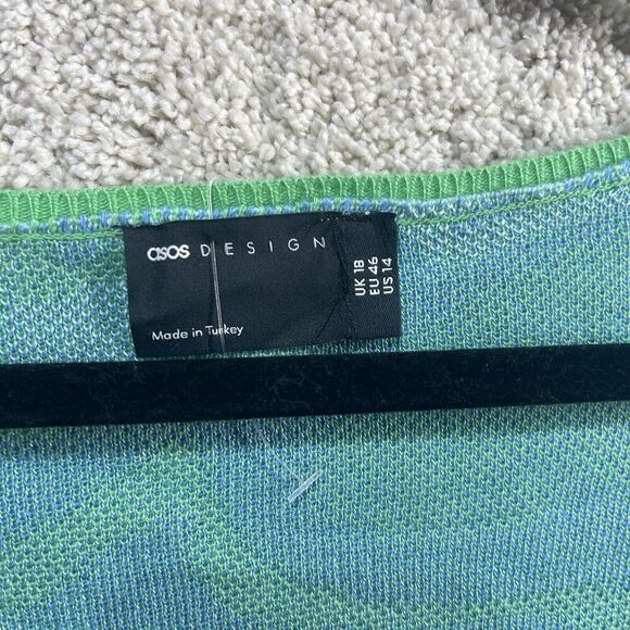 Asos Square Neck Sweater Women's 14 Blue Bold Heart Print Knit Pullover Top - Picture 12 of 13